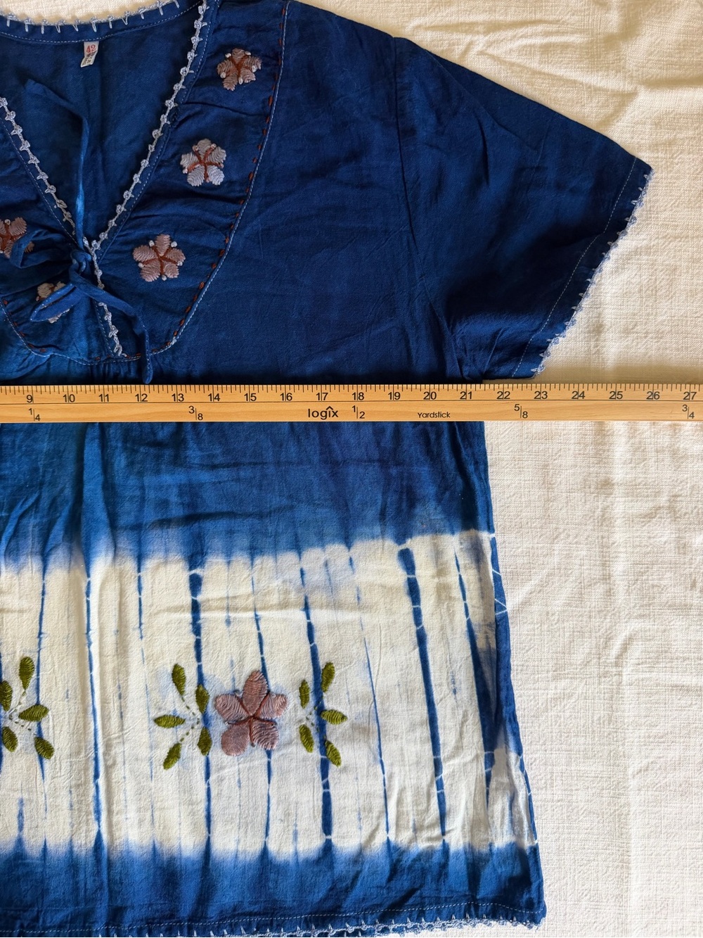 Indigo Tie-Dye Embroidered V-Neck Top - Picture 8 of 9